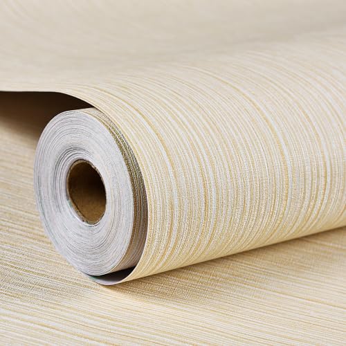 Haimin Grasscloth Wallpaper Textured 24in X 393in Fabric Contact Paper Textured Linen Wall Paper Peel and Stick Self-Adhesive Thick Vinyl Embossed Wallpaper (Yellow) - color: Yellow