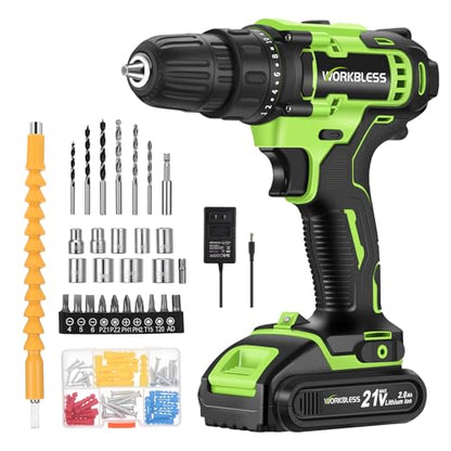 21V Cordless Drill Set with Battery Charger(Green & 1 Battery) - color: Green -1 Battery