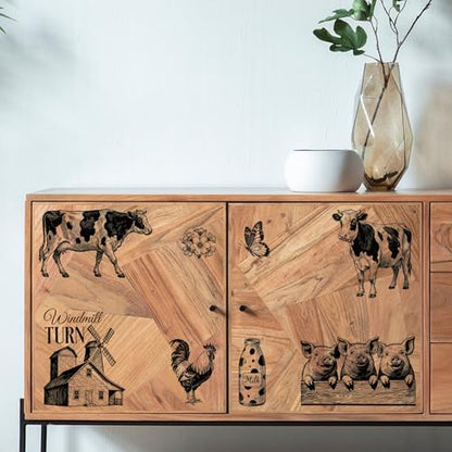Peacoblue Retro Black Farm Rub On Transfers for Furniture Craft 6"x12" - style: Retro Black Farm