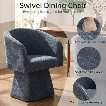 VKNOW Upholstered Swivel Dining Chairs Set of 4 with Barrel Back and Arm - color: Blue