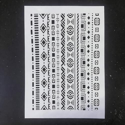 TIAMECH A4 Reusable Aztec Tribal Border Stencil for Painting - style: Aztec Tribal Border
