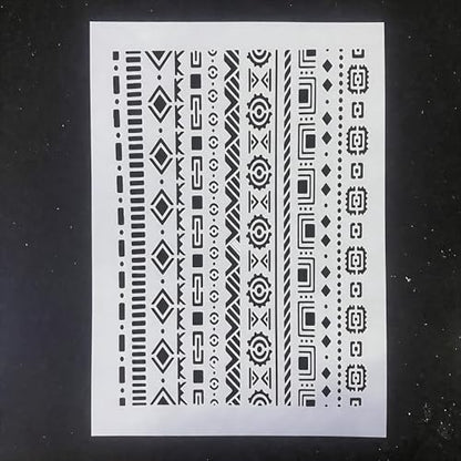 TIAMECH A4 Reusable Aztec Tribal Border Stencil for Painting - style: Aztec Tribal Border