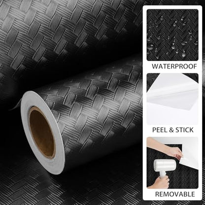 ReWallpaper Basketweave Peel and Stick Wallpaper 30in x 16.5ft Black Texture Wallpaper Waterproof Embossed Vinyl Wall Covering for Kitchen Bedroom Walls Removable Contact Paper for Cabinets Shelves - size: 30in x 16.5ft