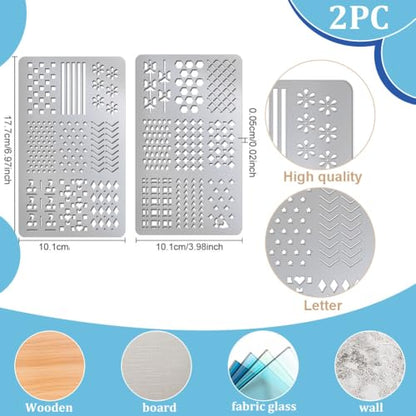 UNICRAFTALE 2Pcs Metal Geometric Stencils for Painting Stainless Steel Reusable Template Texture Stencils for Painting on Wood Wall Scrapbooking Furniture Fabrics 3.98"x 6.97" - style: Geometric Patterns & Textures