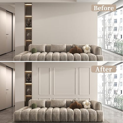 JBER Peel and Stick Wall Molding Kit, 6 Pre-Cut Wainscoting Panels - color: White-3 Pack-A, size: 78 x 24 in+78 x 48 in