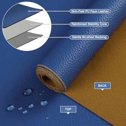 Faux Leather Fabric by The Yard, 55" W Marine Vinyl Fabric, Blue-8 Yards - color: Blue, size: 8 Yards Continous Cut