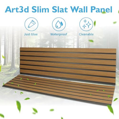 Art3d Six-Grid Design Slim Slat Wall Panel, 104 x 12 Inch, 4-Pack, Rosewood - color: Six-Grid Rosewood