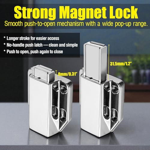 Touch Latch Magnetic Push to Open Heavy Duty Closure Latches Metal Alloy Push Release Hardware Pack for Large Doors Kitchen Wardrobes Closets Drawers Cabinets 1.9 x 1.6 inch
