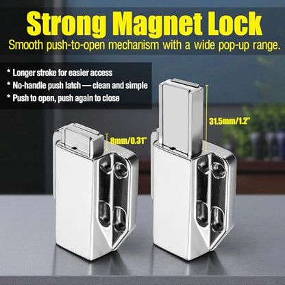 Touch Latch Magnetic Push to Open Heavy Duty Closure Latches Metal Alloy Push Release Hardware Pack for Large Doors Kitchen Wardrobes Closets Drawers Cabinets 1.9 x 1.6 inch