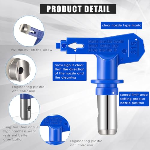 9 Pcs Airless Paint Sprayer Tips Reversible Spray Tip Airless Paint Sprayer Nozzle and Spray Gun Tip Extension with Red Guard Pole Rod and Tips (109,213,315,413,621) - size: 109, 213, 315, 413, 621