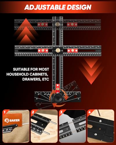 Saker 4-in-1 Scriber Marking Line Ruler, 29.5in Spliceable Extended T Square with Pencil, Precision Line Drawing & Drilling Positioning Tool, Cabinet Hardware Jig with Angle Adjustment for Woodworking - size: 29.5inch with Pencil