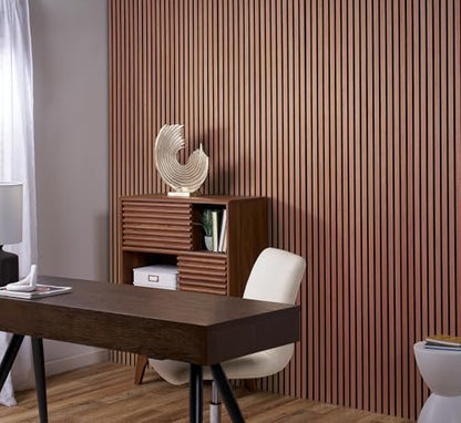 ZETY HOME Acoustic Wood Wall Panels, Slat 4-Pack, 94.5 in, Cherry - color: Oak Cherry