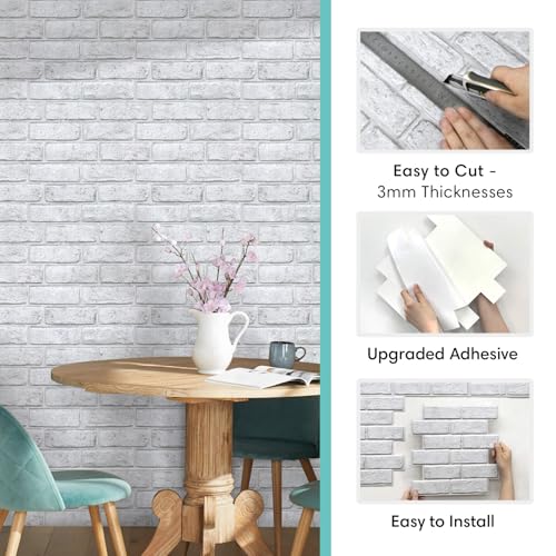 Commomy 3D Faux Brick Wall Panels Grey Spots White 11.8" x 11.8" - color: Brick-Grey Spots White
