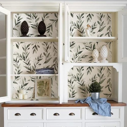 Livebor Green Leaf Wallpaper Peel and Stick Olive Wallpaper17.7” x 118.1” - color: A-Green, size: 17.7" x 118.1"