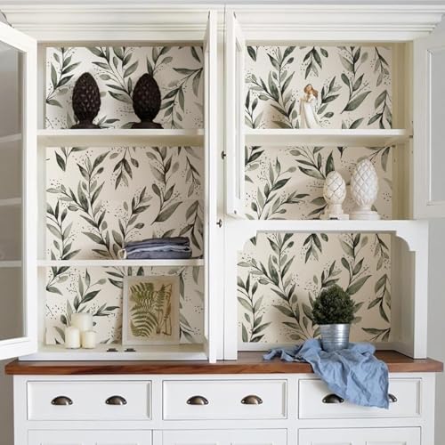 Livebor Green Leaf Wallpaper Peel and Stick Olive Wallpaper17.7” x 236.2” - color: A-Green, size: 17.7" x 236.2"