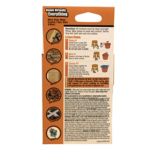 Gorilla Original Gorilla Glue, Waterproof Polyurethane Glue, 2 Ounce Bottle, Brown, (Pack of 1) - size: 2oz