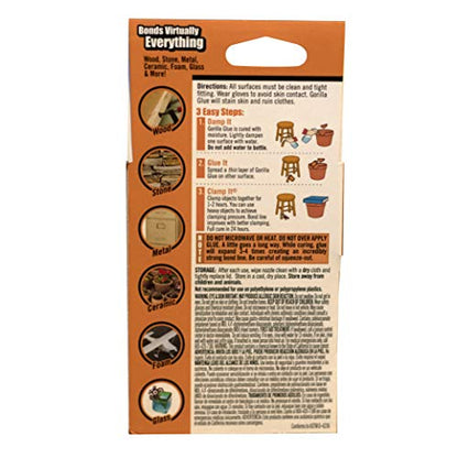Gorilla Original Gorilla Glue, Waterproof Polyurethane Glue, 2 Ounce Bottle, Brown, (Pack of 1) - size: 2oz