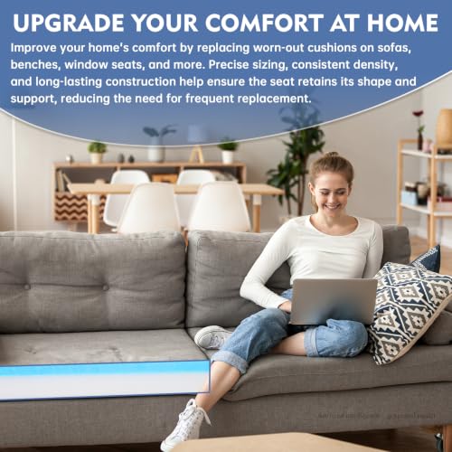 Upholstery Foam, 72" x 24" x 2" High Density Gel Memory Foam Padding Couch Cushion Support, Cut to Size Foam Replacement Pad for Sofa Sag Support - size: 72" X 24" X 2"