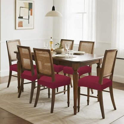 JQinHome Waterproof Dining Chair Seat Covers Set of 4 | Soft Removable Washable Chair Covers for Dining Room,Rear Gap Hook-and-Loop| Elastic Non-Slip, Full Rear Coverage | Wine Red - color: Wine Red, size: 4PC