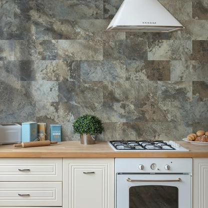 AULIGET 20-Piece Beige & Brown Slate Peel and Stick Backsplash Wall Tiles, 6" x 12" PVC Faux Stone Stick on Tiles Backsplash Kitchen - color: Beige & Brown Slate, size: 20 Sheets, 6"x12"x0.12"