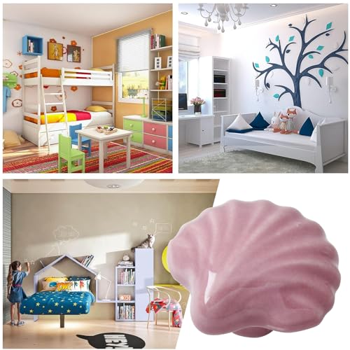2pcs Ceramic Shell Pink Drawer Knobs, Cute Cabinet Pulls for Kids - color: Pink + Shell Shape, size: 2 Pack