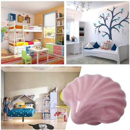 2pcs Ceramic Shell Pink Drawer Knobs, Cute Cabinet Pulls for Kids - color: Pink + Shell Shape, size: 2 Pack