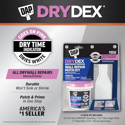 DAP DryDex Spackling Wall Repair Patch Kit, with Pink/White Dry Time Indicator, 8 Oz (7079812345)