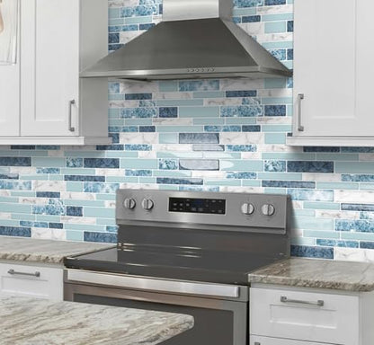 DEWOO Peel and Stick Backsplash 3D Self Adhesive Wall Tile Blue 10 Sheet - color: Marble Blue