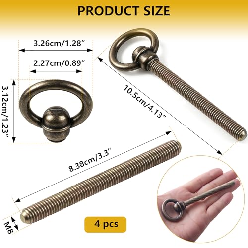 4 Pack Antique Brass Swivel Mirror Mounting Hardware, M8x85 Dresser Mirror Brackets with Adjustable Pivot Screws for Vanity Cabinet Frame, Mirror Mount - size: M8x85
