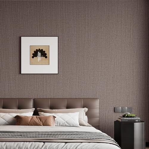 Haimin Fabric Wallpaper 24" x 393" Peel and Stick Textured Contact Paper - color: Brown