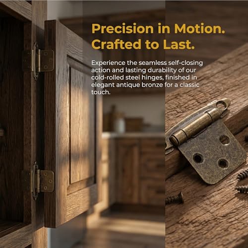 4 Pack (2 Pairs) Antique Brass Cabinet Hinges, 1/2 Inch Overlay Self-Closing Hinges for Kitchen Cupboard Cabinet Doors, Semi-Concealed Face Frame Mount Hardware - color: Antique Brass