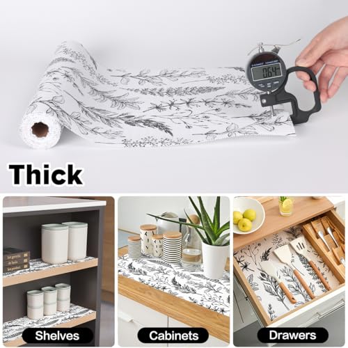 Quttisay Shelf Liner Non Adhesive Kitchen Drawer Liner 17.3in x 10ft - color: Black Floral, size: 17.3"W x 118.1"L
