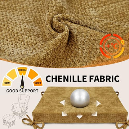 5 PCS Glider Rocker Replacement Cushions with Storage Side Pocket, Luxuriy Chenille Fabric Foam & Microfiber Filling, Thickened & Supportive Rocking Chair Cushion Set, Yellow - color: Yellow