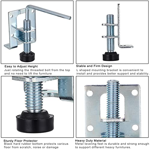 OwnMy 4PCS Heavy Duty Adjustable Furniture Leveling Feets L Shaped Levelers - size: 2.2"H-Silver