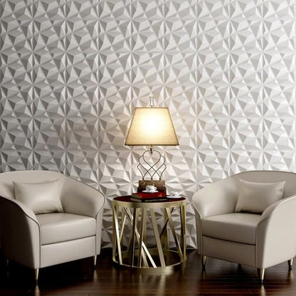 MIX3D 33 Pack 3D Wall Panels, Modern Diamond Textured Design for Interior Wall Decor in Living Room Bedroom Game Room Office Hotel, White, 12'' x 12'' Cover 32 Sq. Ft