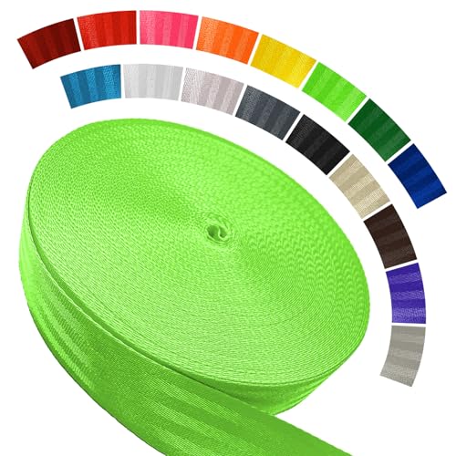 Polyester Webbing Strap 16+Colors – 1"&1.5"&1.9" – 16.5 25 33 55 Yards Heavy Duty Webbing Roll, Flat Webbing Strap for Indoor&Outdoor Gear, DIY Crafting, Repairing - color: Bright green, size: 1.5"-16.5 yards