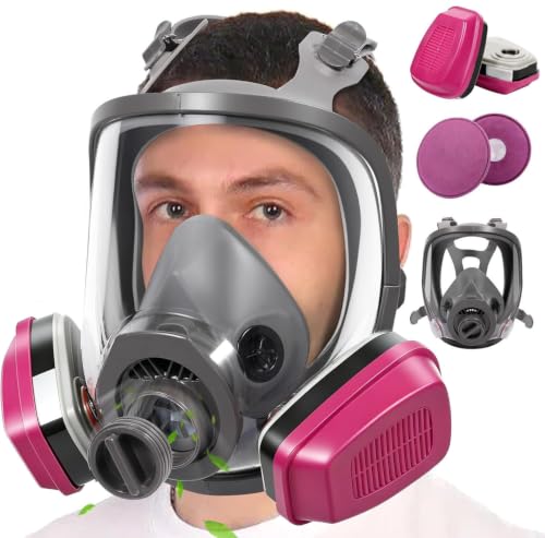 Full Face Respirator - Reusable Respirator Mask with Filters Against Chemicals, Organic Vapor, Dust, Gases for Spray Paint, Epoxy Resin, Welding, Sanding