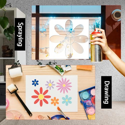 AFRITEE Large Flower Stencils for Painting on Wood - 10 Pcs Floral Daisy Reusable Plastic Wood Stencils - style: Flower