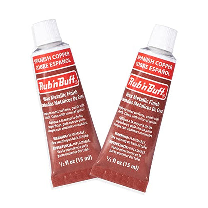 AMACO Rub n Buff Wax Metallic Finish - 2 Rub n Buff Spanish Copper 15ml Tubes - Versatile Gilding Wax for Finishing Furniture Antiquing and Restoration - Rub and Buff Colors Set of Two