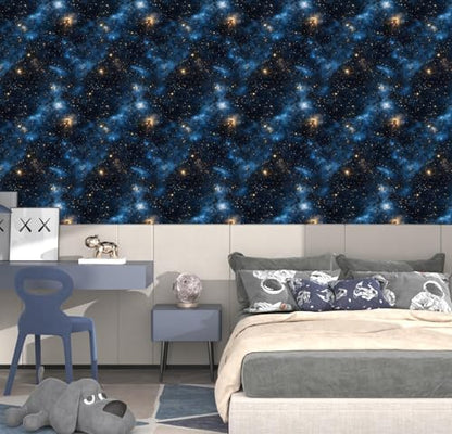 Laatse Dark Starry Sky Wallpaper Peel and Stick 17.5"x 393",Black/Blue - color: Black/Blue, size: 17.5" x 393"