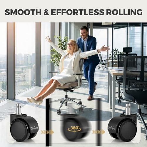 Sytopia Office Chair Wheels, Universal Standard Stem 7/16 inch x 7/8 inch, 2" Upgraded Quiet Caster Wheels Safe for All Floors Include Hardwood & Carpet, Not for 1KEA, Easy to Install, Set of 5 - color: Plastic-2 Inch