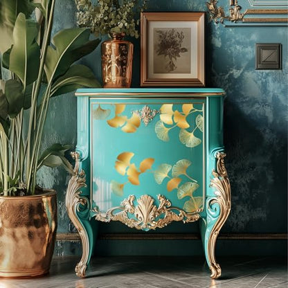 Gold Foil Rub on Transfer for Furniture DTF Transfers for Wood Drawer Decor, Ginkgo with Branch - style: Ginkgo with Branch