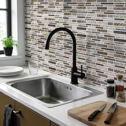 Vieshful Marble Peel and Stick Backsplash, 12 x 12 in, 10 Sheets - color: Dark Coffee Marble Mix, size: 20 Sheets