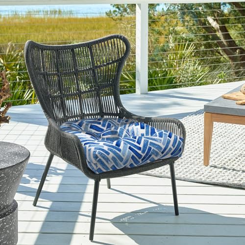DYTXIII Set of 2 Outdoor Chair Cushions 19"x19"x4", Water Repellent Tufted Patio Seat Cushions with Ties, Thick Replacement Pads for Wicker Dining Chairs, Patio Furniture, Blue Bricks - color: Blue Bricks