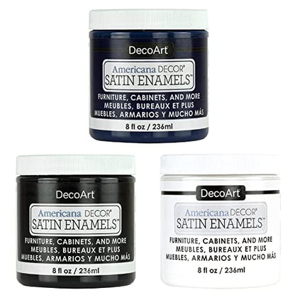 DecoArt Satin Enamels, 3 Color Combo Set, Pack of 3 Jars, Set Contains: 1 Jar - Pure White (8 fl oz), 1 Jar- Dark Denim (8 fl oz), 1 Jar - Classic Black (8 fl oz) - color: Multi