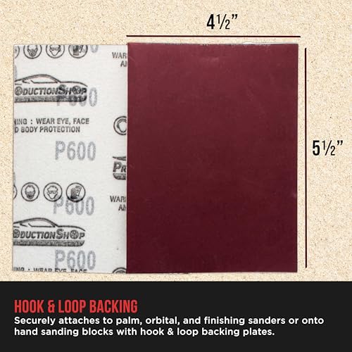 ProductionShop Premium Red 600 Grit 1/4 Sheet Size Red Sanding Sheets, Box of 30 - Hook & Loop Backing Sandpaper, Fine-Cut Abrasive - Fits Palm Sanders, Hand Sanding Blocks - Woodworking, Auto Paint - style: 600 Grit