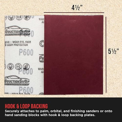 ProductionShop Premium Red 600 Grit 1/4 Sheet Size Red Sanding Sheets, Box of 30 - Hook & Loop Backing Sandpaper, Fine-Cut Abrasive - Fits Palm Sanders, Hand Sanding Blocks - Woodworking, Auto Paint - style: 600 Grit