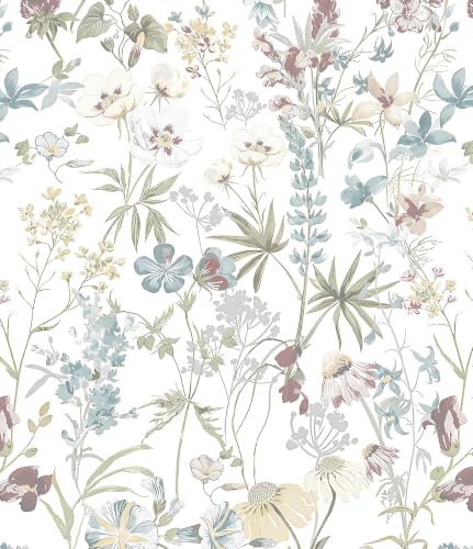 Blue Floral Peel and Stick Wallpaper Boho Leaf Self Adhesive Wallpaper - color: Blue, size: 16.9" x 118"