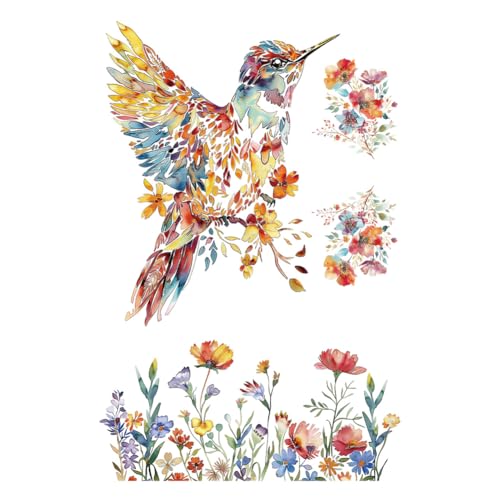Peacoblue Bird and Flowers Rub On Transfers for Furniture Craft 6"x12" - style: Bird and Flowers