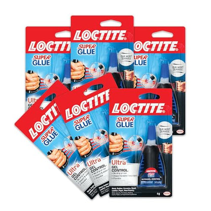 Loctite Super Glue Ultra Gel Control, Clear, 0.14 fl oz Bottle, 6 Pack - Superglue for Plastic, Wood, Metal, Crafts & Repair, Cyanoacrylate Adhesive Instant Glue, Quick Dry - size: 6 Pack, style: Ultra Gel Control